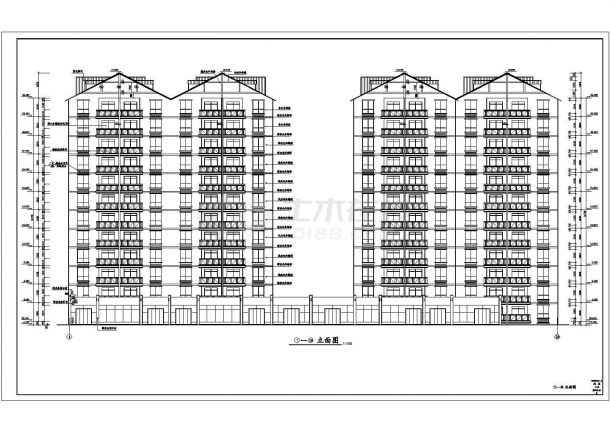 占地1300平米12层框架结构联排商住楼建筑设计CAD图纸（底层商用）-图二