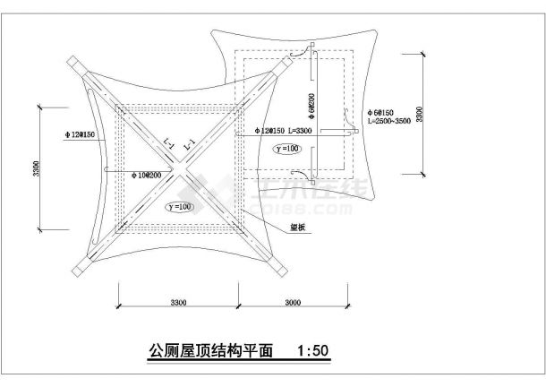 深圳农业现代化示范区景观施工图-公厕屋顶结构平面-图一