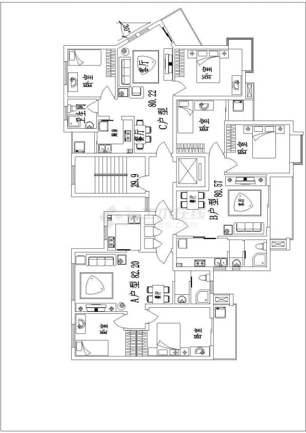 长沙市某小区9200平米11+1层框架结构住宅楼平立剖面设计CAD图纸-图一