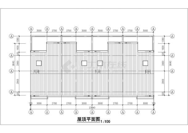 1300平米3层框架组合式别墅平立剖面设计CAD图纸（1楼4户/每户310平米）-图一