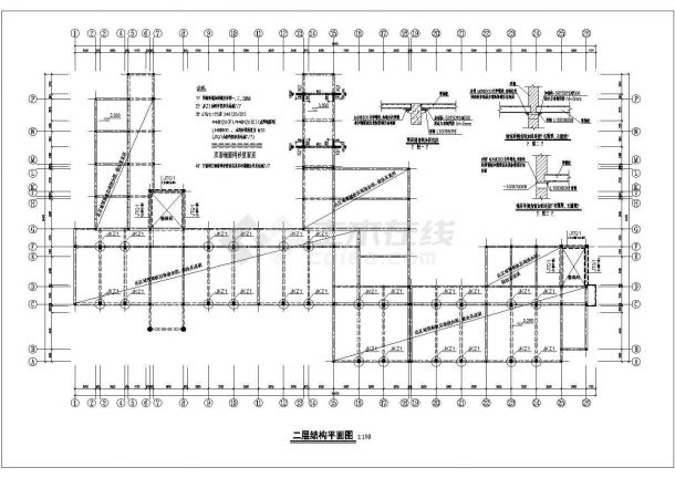 某五层砖混教学楼加固设计cad施工图-图二