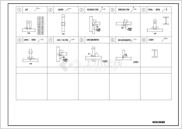 三层厂房钢结构框架CAD施工图纸-图一