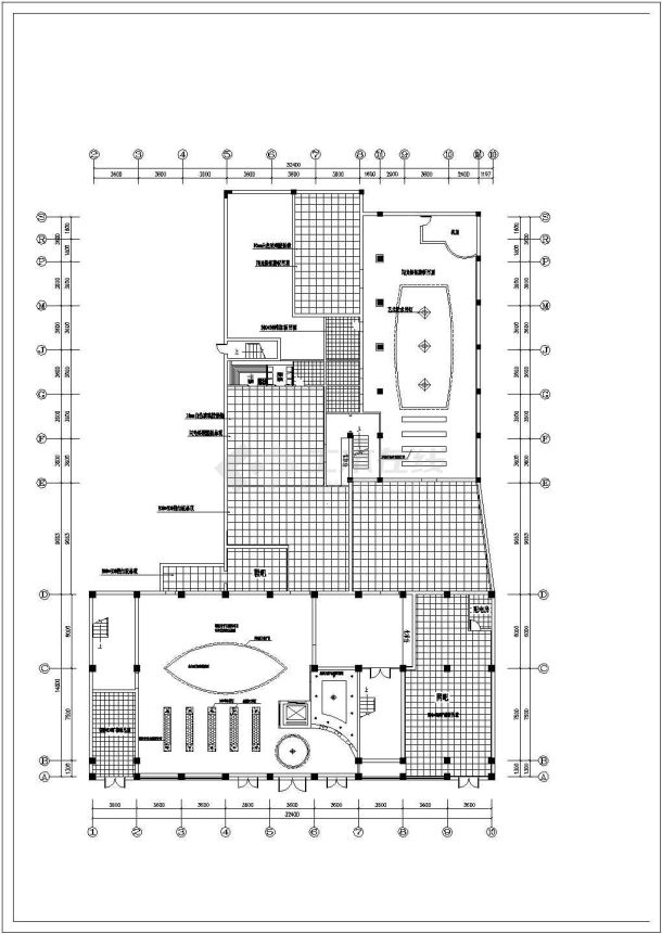 某地区休闲中心建筑CAD平面布置参考图-图二