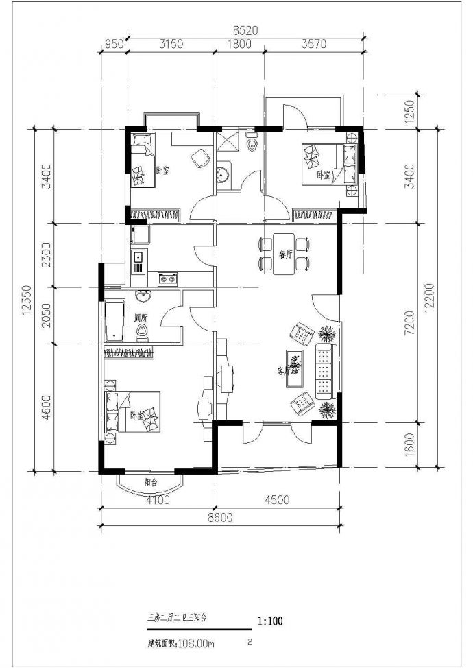 某现代小区住宅户型设计cad建筑平面方案图_图1