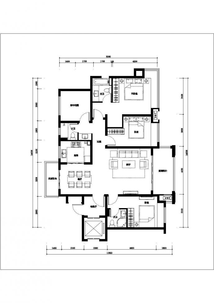 135平方米样板房户型平面图_图1