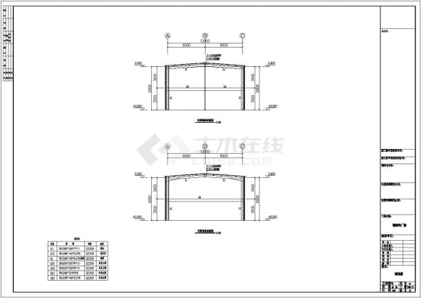 某12米跨度单层单山单跨门式钢架厂房设计cad全套结构施工图（含设计说明）-图一