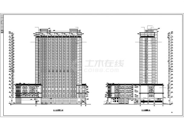 21层框架剪力墙结构星级酒店全套建筑设计CAD图纸（含地下三层）-图二