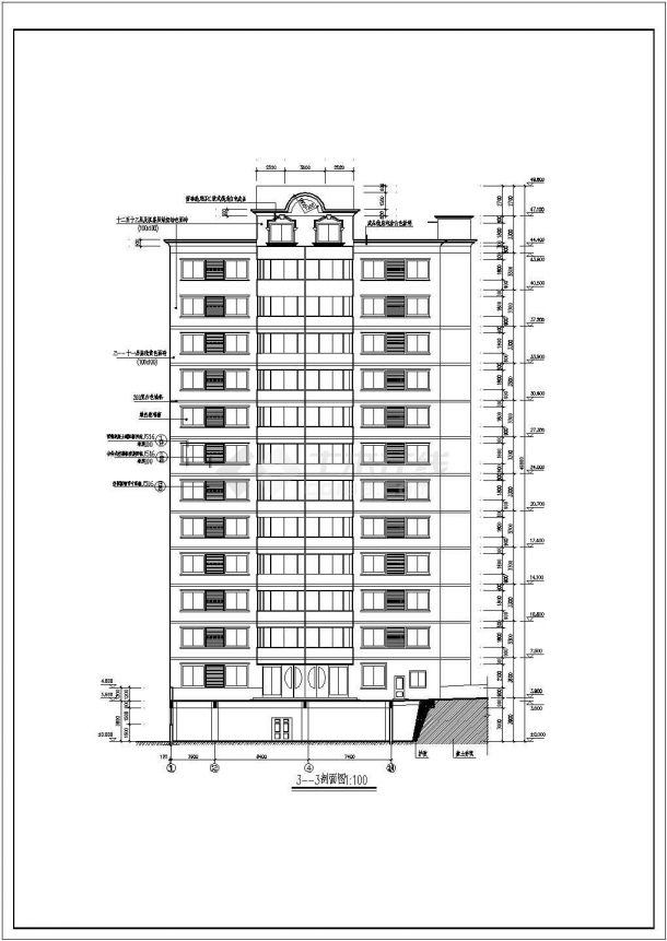 天津某街道13层框架结构商务宾馆建筑设计CAD图纸（含机房层和地下1层）-图一