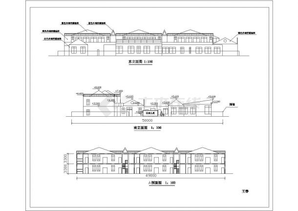 世纪小区幼儿园二层教学楼规划设计建筑施工cad图，共四张-图二