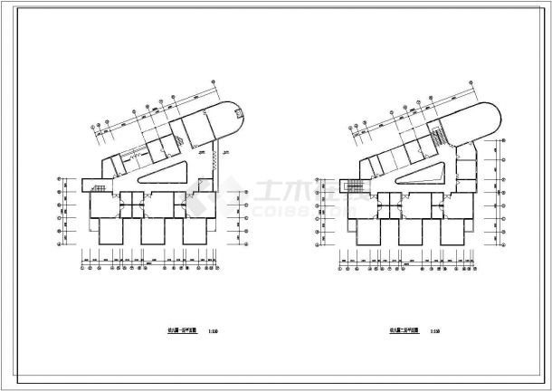 陕西幼儿园二层教学楼规划设计建筑施工cad图，共二张-图一