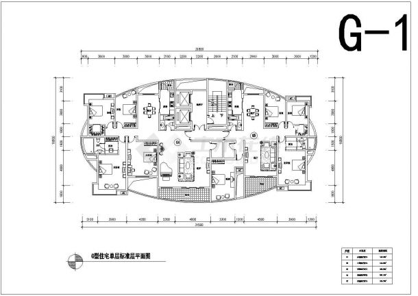 衡水市某小区住宅楼的标准层平面设计CAD图纸（9张）-图一