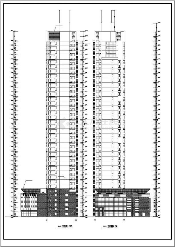 天津某商业街38层剪力墙结构商住楼建筑设计CAD图纸（1-5层商用）-图一