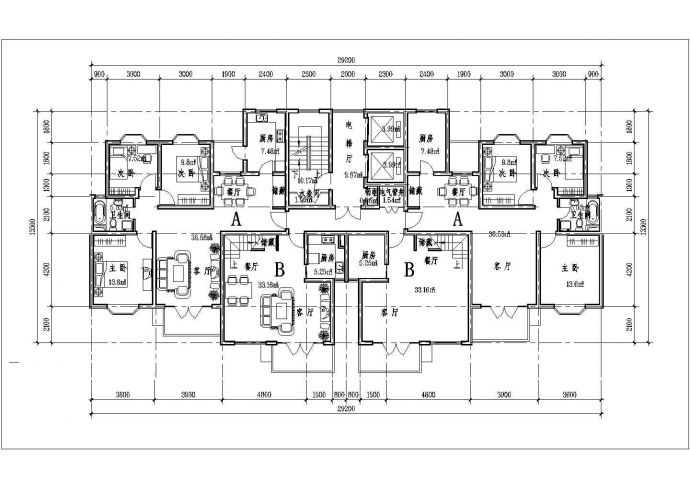 滁州市某现代化小区9栋住宅楼的标准层平面设计CAD图纸_图1