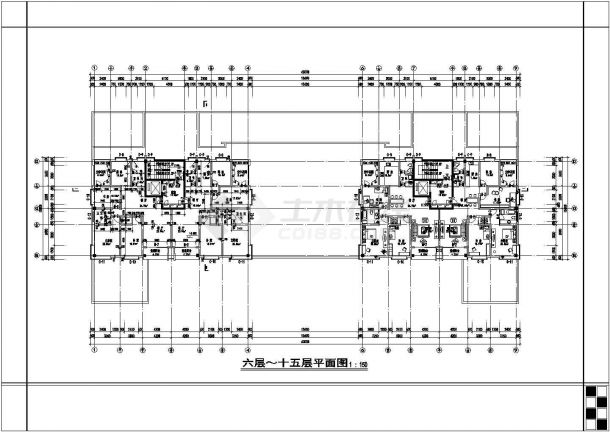 名士商住楼建筑基础CAD平面布置参考图-图二