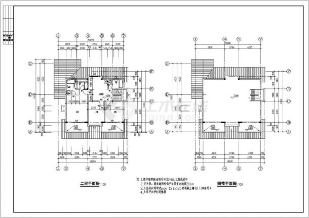 春天花园小区二层带阁楼层框架结构别墅设计cad全套建筑施工图（含设计说明，含结构设计）-图一