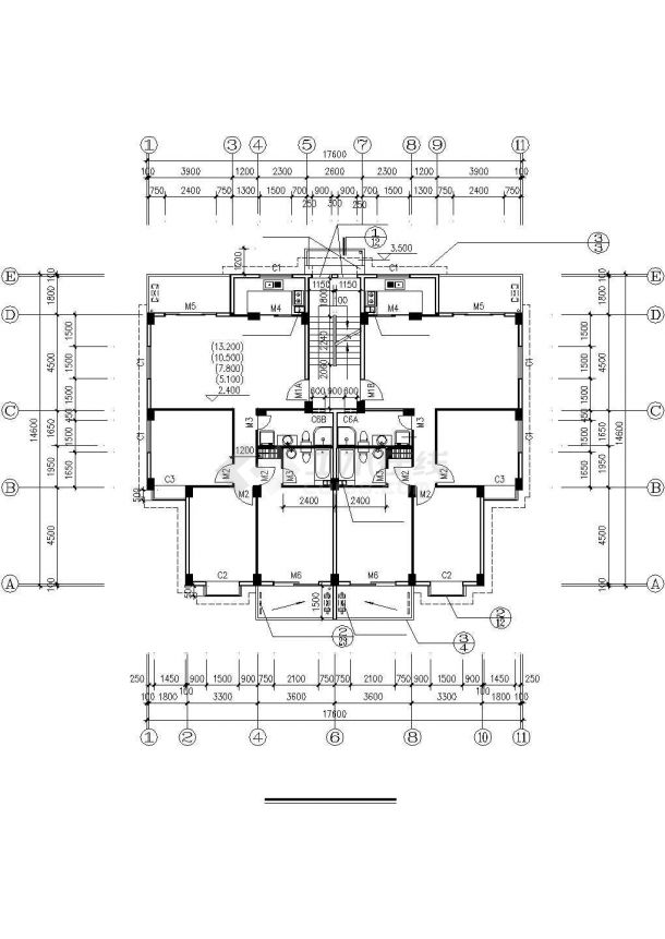 1100平米8+1层框混住宅楼平立剖面设计CAD图纸（含架空层和阁楼层）-图二