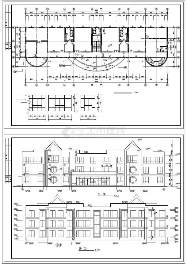 6班：长47米 宽13米 3层幼儿园建筑施工图-图二