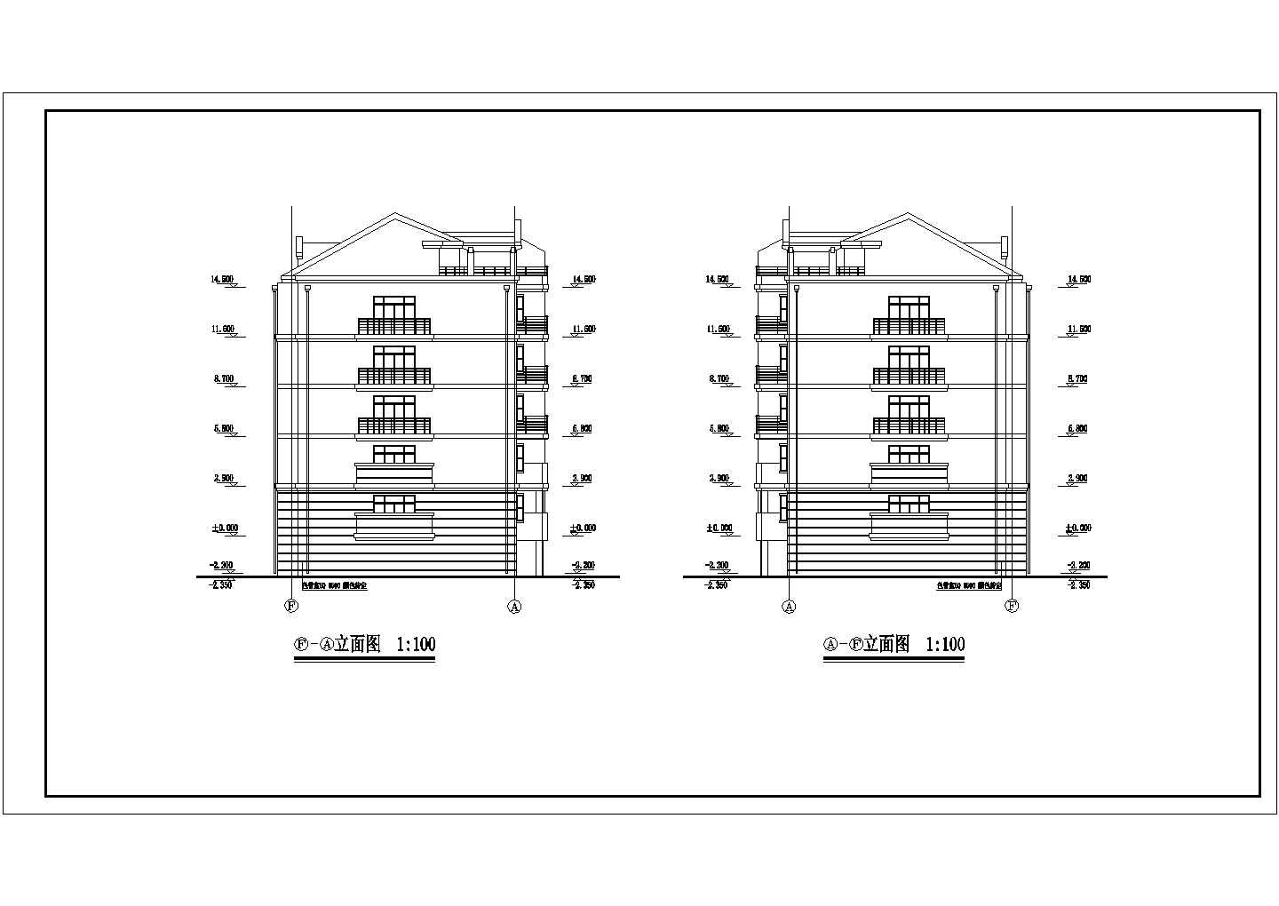 4150平米6层砖混结构民居楼建筑设计CAD图纸（含阁楼和半地下室）