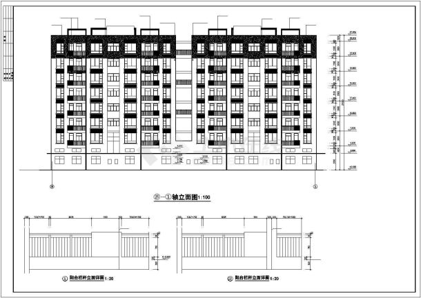 占地1200平米8层框架结构商住楼建筑设计CAD图纸（底层商用）-图一