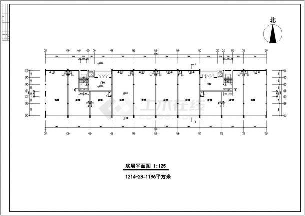 1.2万平米左右10层框架结构商住楼平立剖面设计CAD图纸（1-2层商用）-图一