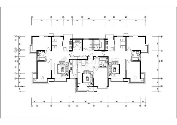 西安市锦阳花苑小区三栋住宅楼的标准层平面设计CAD图纸-图二