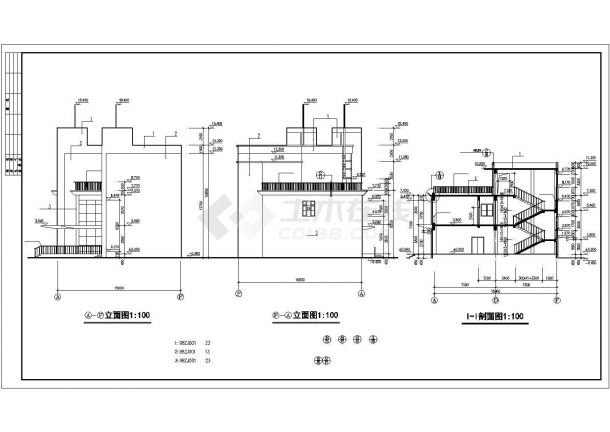 青岛市某市政单位1760平米3层框架结构办公楼建筑设计CAD图纸-图二