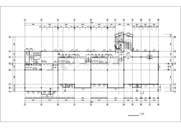 河北幼儿园三层教学楼建筑设计施工cad图，共九张-图二