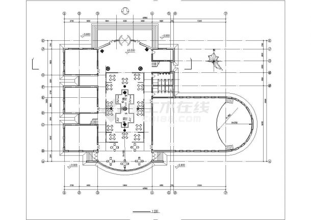 某地区城市中心大学生活动中心建筑完整设计CAD资料-图一