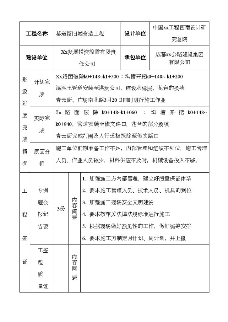 成都某道路旧城改造工程监理月报（表式）-图二