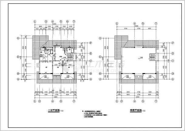某二层带阁楼层框架结构现代风格住宅别墅设计cad全套建筑施工图（含设计说明）-图二