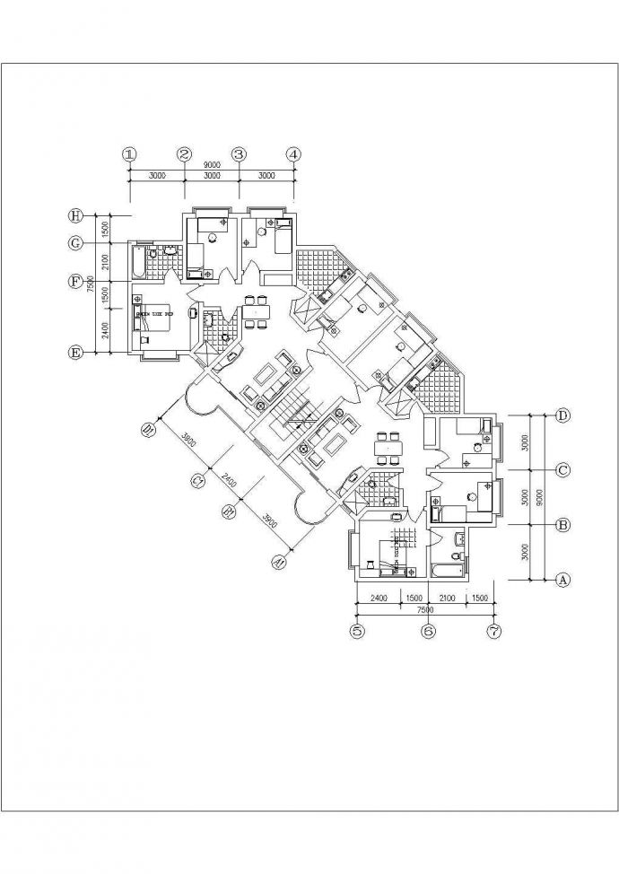 济南市某小区85-124平米左右的平面户型设计CAD图纸（10张）_图1