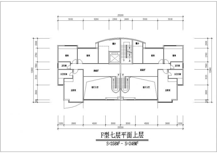 4100平米左右7+1层混合结构住宅楼平面设计CAD图纸（1层2户）_图1