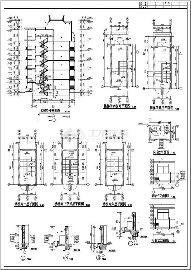 某小区2800平米6层框架结构住宅楼建筑设计CAD图纸（含跃层）-图一