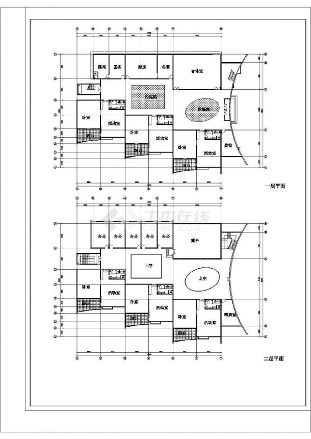 9班长5319米宽264米3层幼儿园建筑方案设计图各层平面2立面