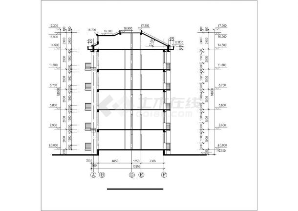 2800平米6层砖混结构住宅楼平立剖面设计CAD图纸（含阁楼层）-图二