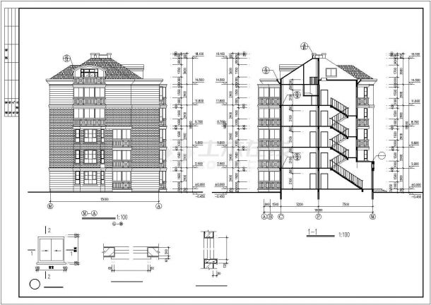 2900平米6层砖混结构民居住宅楼建筑设计CAD图纸（含阁楼层）-图二