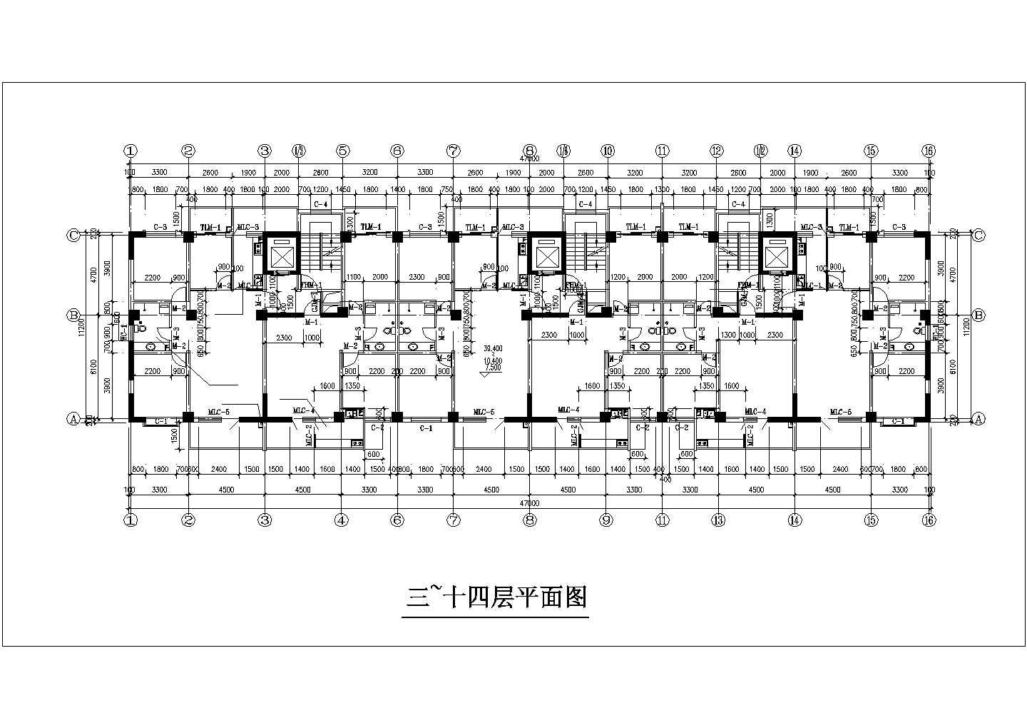 1.2万平米14层框剪结构商住楼建筑设计CAD图纸（1-2层商用/含地下层）