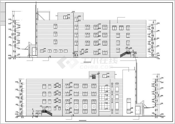 温州市某4层框架结构洗浴中心立剖面设计CAD图纸（含机房层和半地下室）-图一