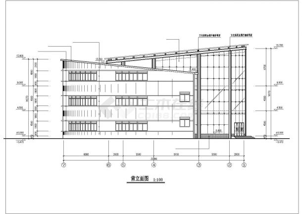 上海市某社区1500平米3层框架结构社区会所平立剖面设计CAD图纸-图一