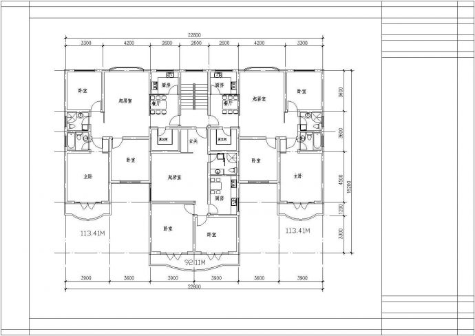 典型建筑面积110至120平米的户型住宅设计cad建筑平面方案图_图1