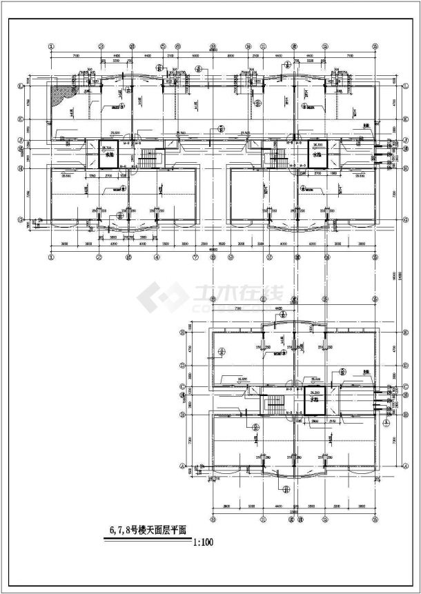 1.1万平米8层L型框架结构商住楼平面设计CAD图纸（底层商用）-图一