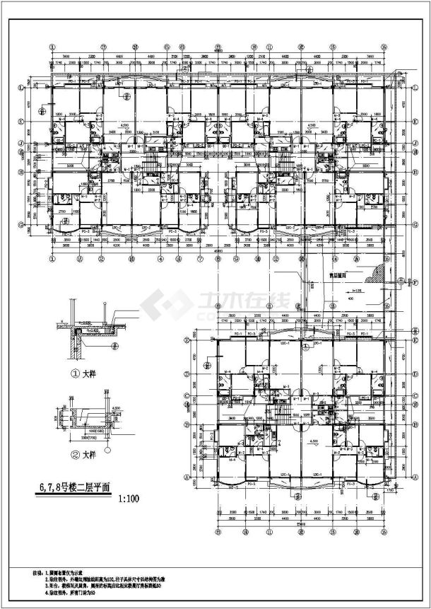 1.1万平米8层L型框架结构商住楼平面设计CAD图纸（底层商用）-图二