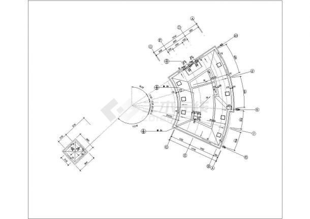 1800平米4层扇形框架结构休闲会所建筑设计CAD图纸（含阁楼）-图一