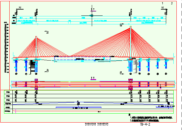 某地660米高低塔斜拉桥施工cad图_图1