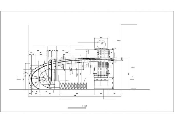 温州市某新建小区12米高的入口大门全套施工设计CAD图纸-图一