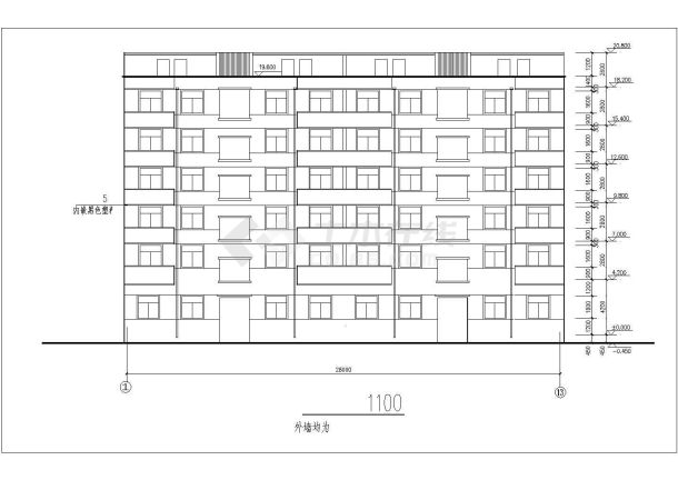 2000平米左右7层砖混结构商住楼建筑设计CAD图纸（底层商用/含阁楼）-图一