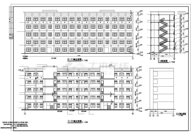 1190平方米泗阳中学5层教学楼设计建施cad图，共四张-图二