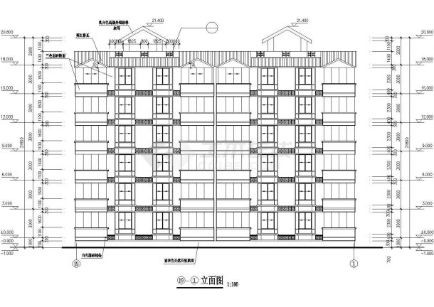 宜春市某居住区2100平米6层砖混结构住宅楼建筑设计CAD图纸-图二