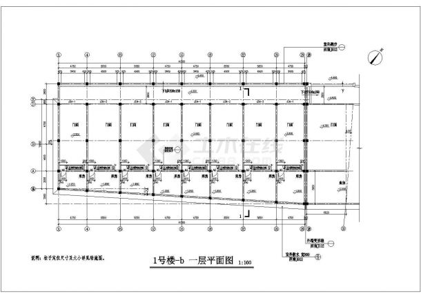 某小区3500平米6层框架结构商住楼建筑设计CAD图纸（底层商铺）-图一