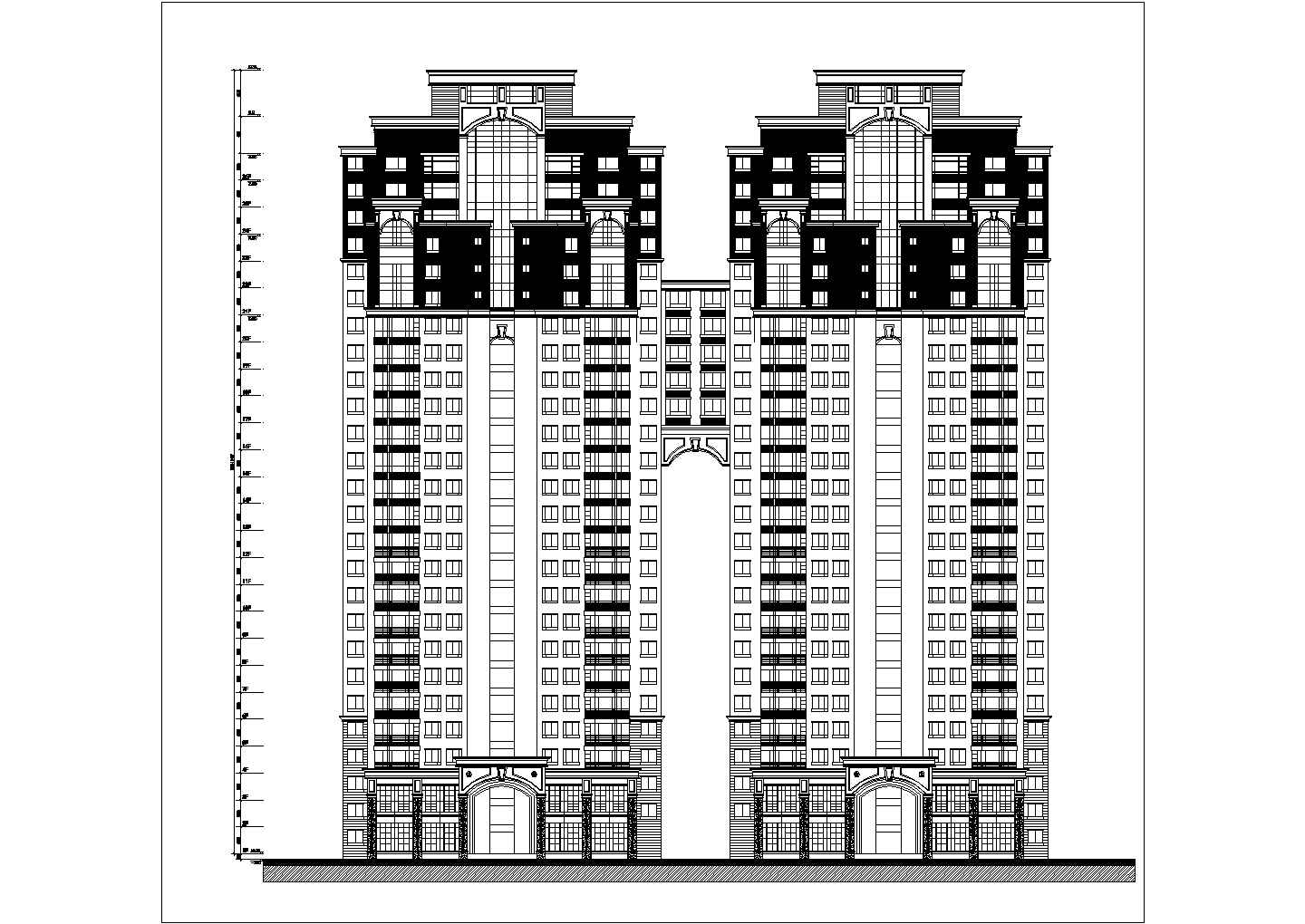两栋27层框剪结构连排住宅楼 平立剖面设计CAD图纸（含总图）